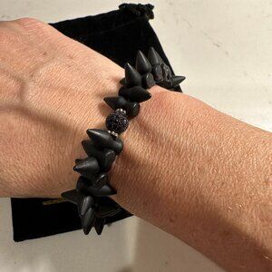 Marrin Costello Bowzer 2.0 Matte Black Spike Stretch Beaded Bracelet Pave Bead